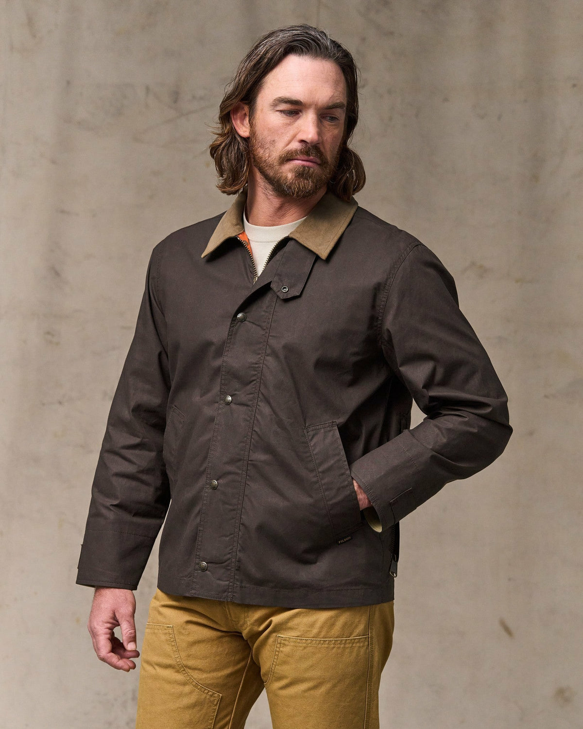 Men Filson Dry Wax Short Field Jacket - Dark Brown