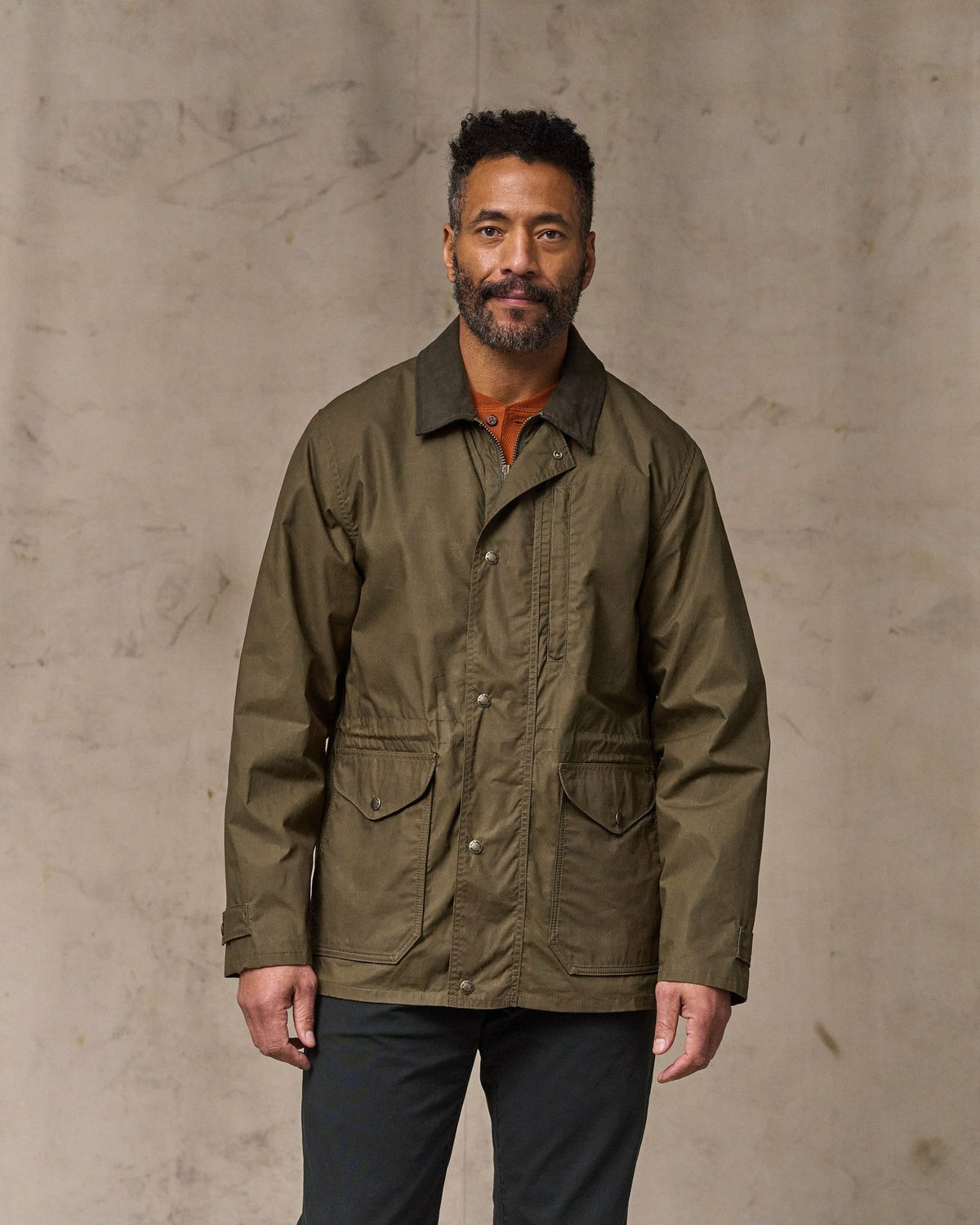 Men Filson Dry Wax Mile Marker Coat - Burnt Olive
