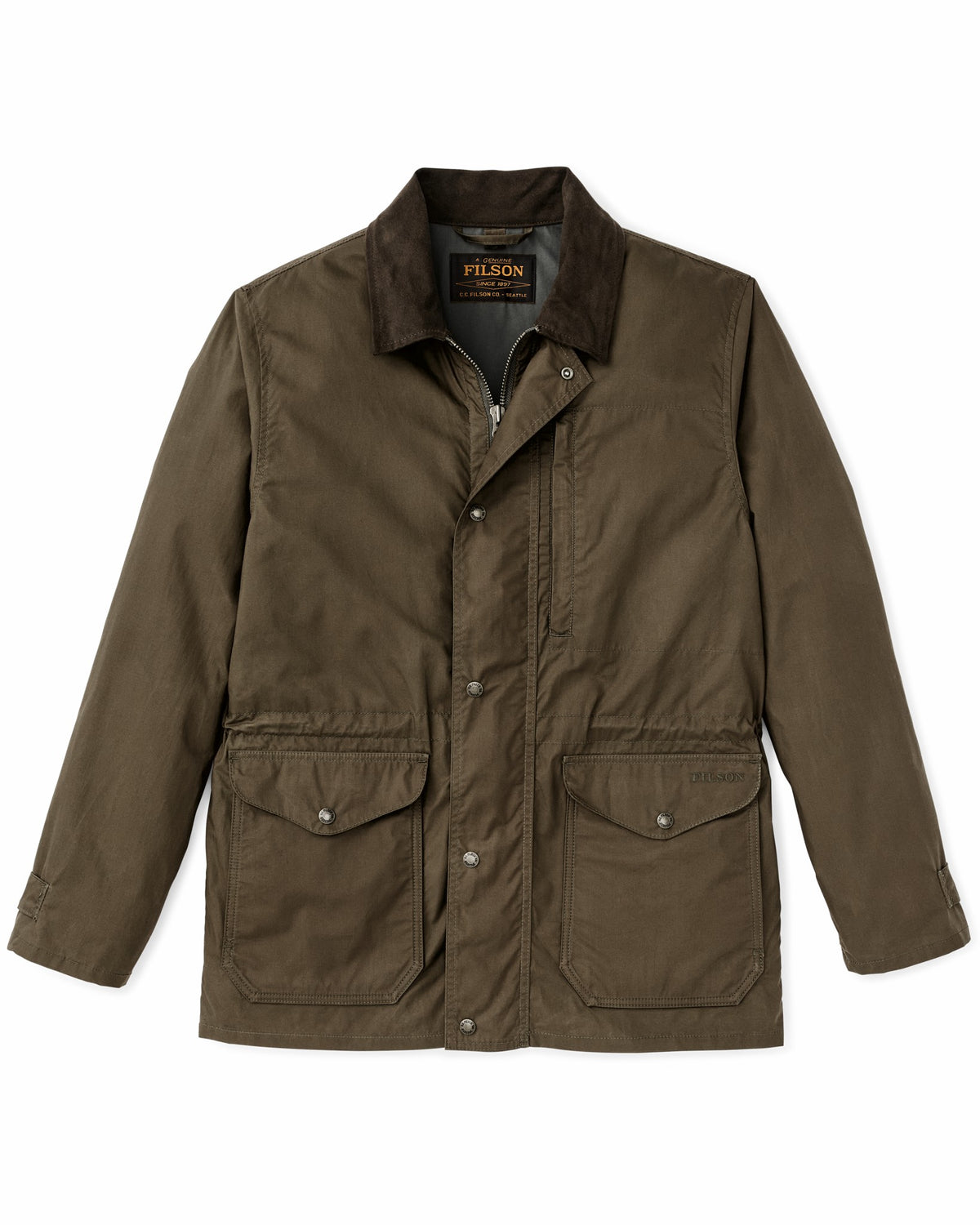 Men Filson Dry Wax Mile Marker Coat - Burnt Olive