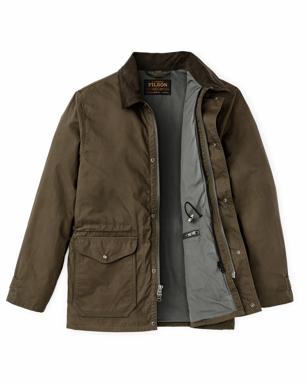 Men Filson Dry Wax Mile Marker Coat - Burnt Olive