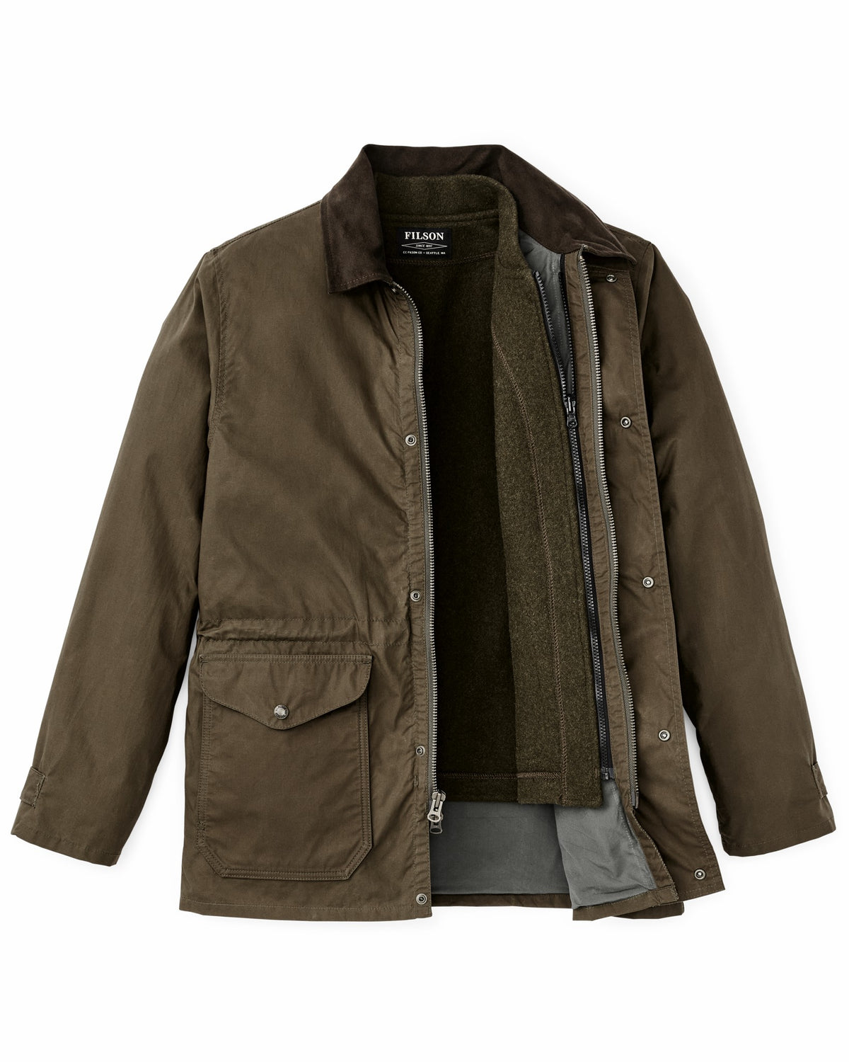 Men Filson Dry Wax Mile Marker Coat - Burnt Olive