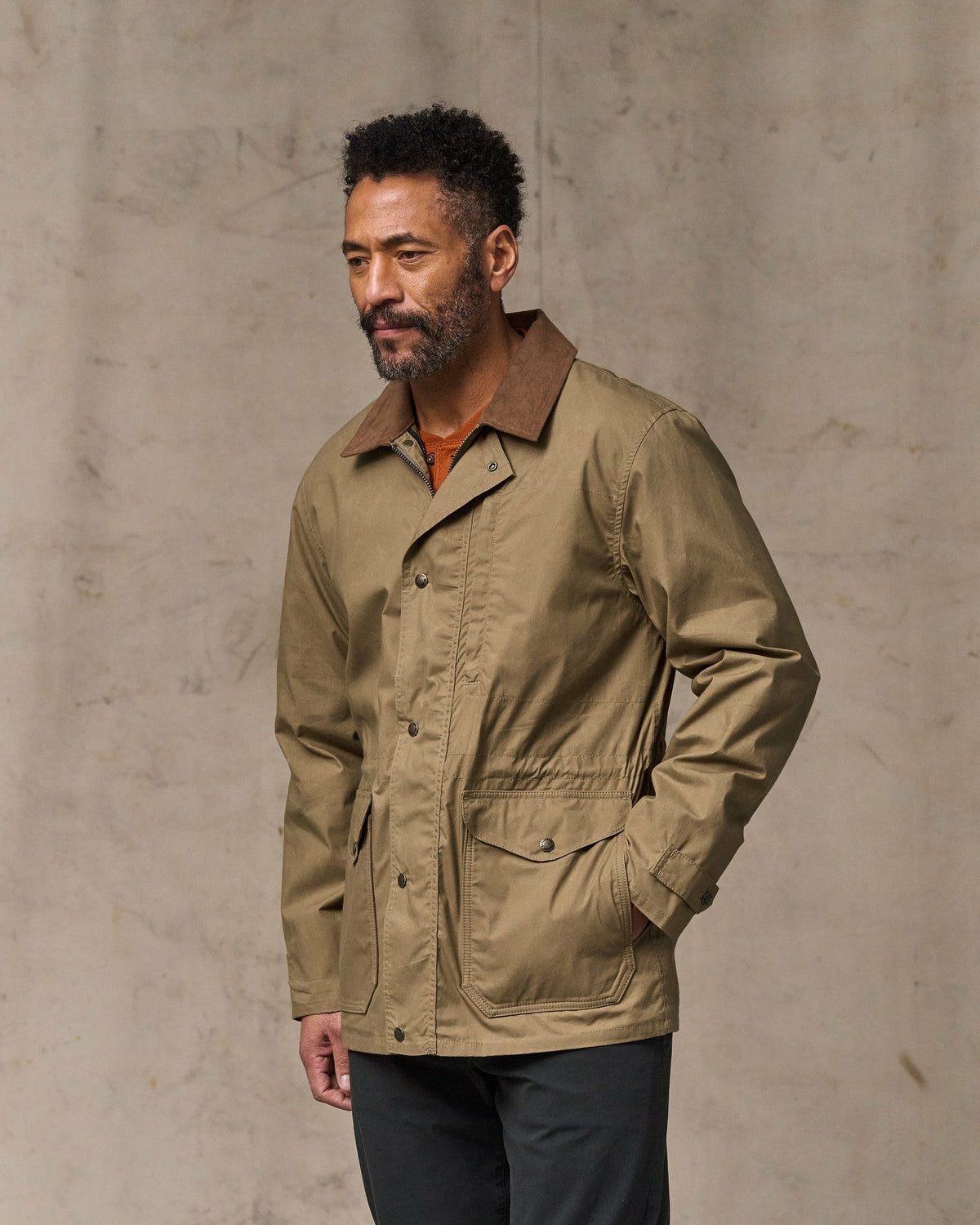 Men Filson Dry Wax Mile Marker Coat - Dark Beige