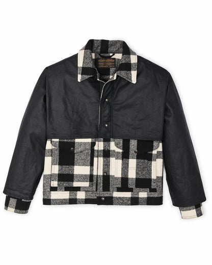 Men Filson Mackinaw Wool Caped Jacket - Natural Black Plaid / Navy