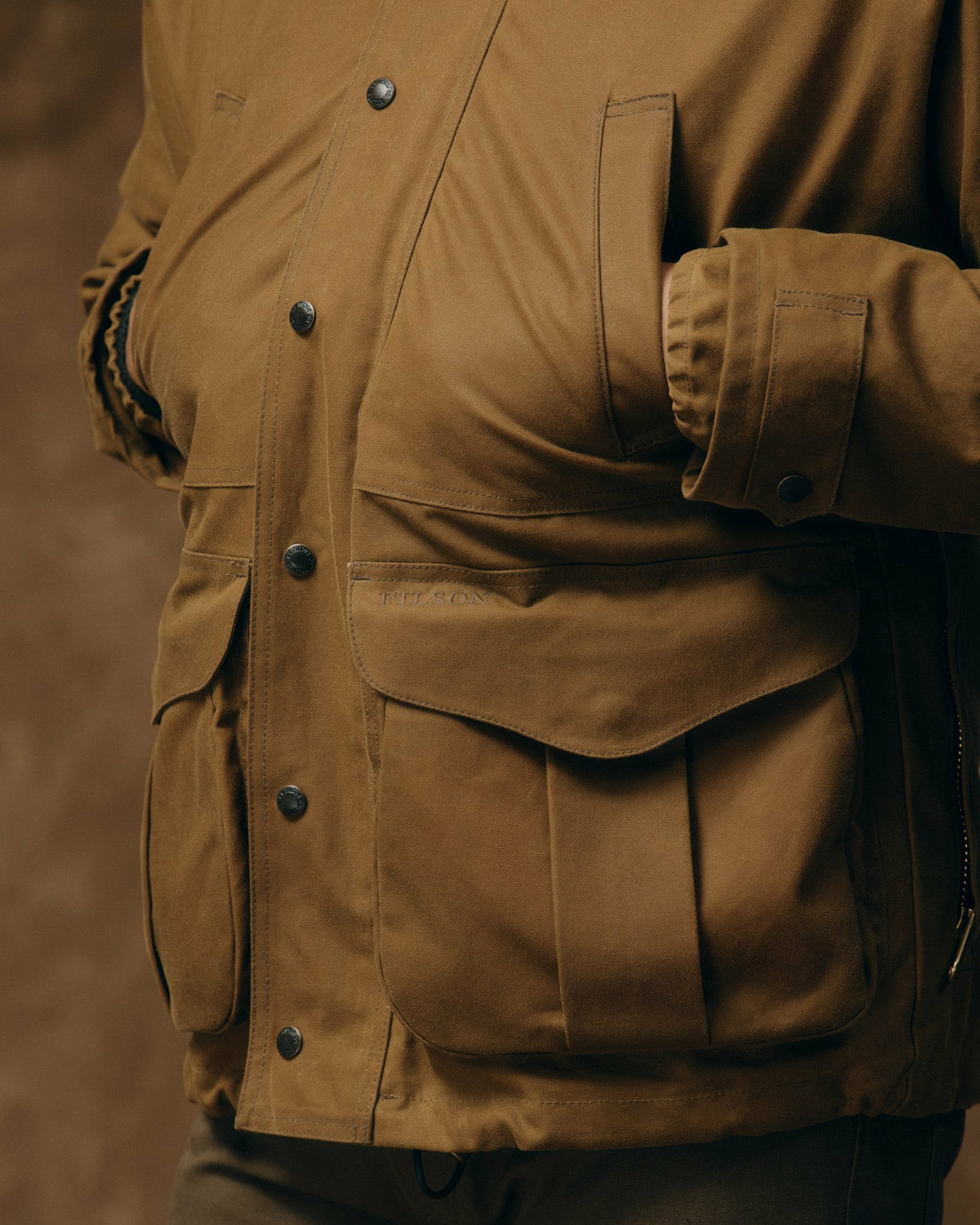 Men Filson Lined Tin Cloth Field Jacket - Dark Tan