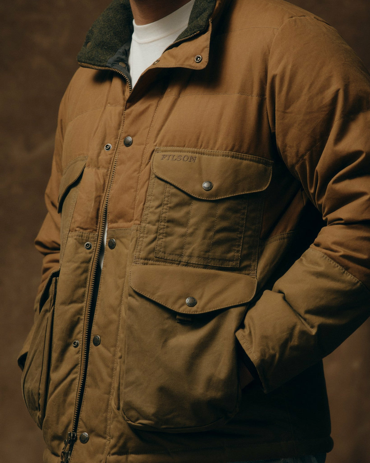 Men Filson Waxed Canvas Down Cruiser Jacket