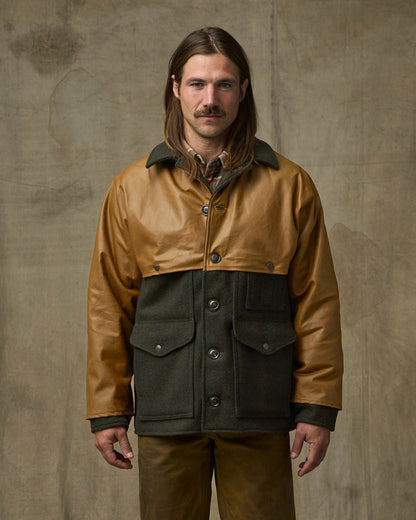 Men Filson Mackinaw Wool Caped Cruiser Jacket - Peat Black / Dark Tan