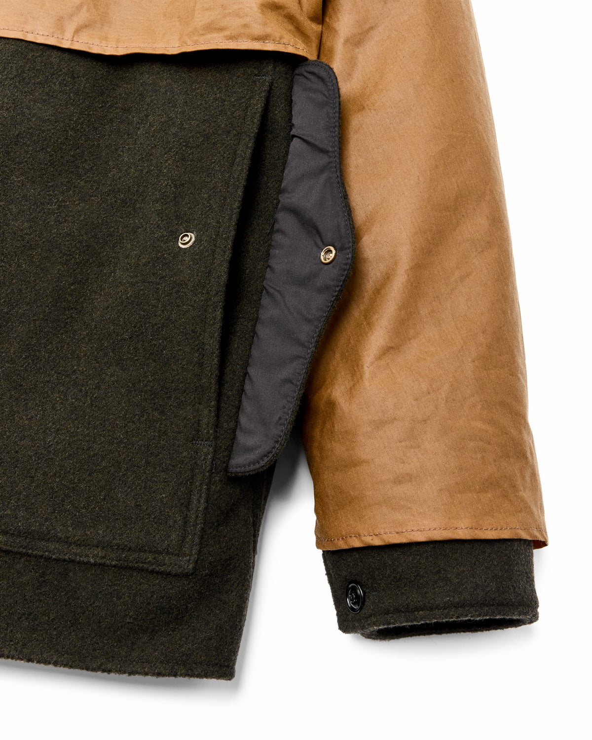 Men Filson Mackinaw Wool Caped Cruiser Jacket - Peat Black / Dark Tan