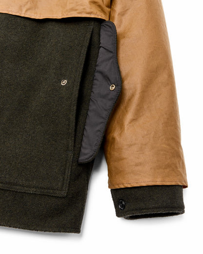 Men Filson Mackinaw Wool Caped Cruiser Jacket - Peat Black / Dark Tan
