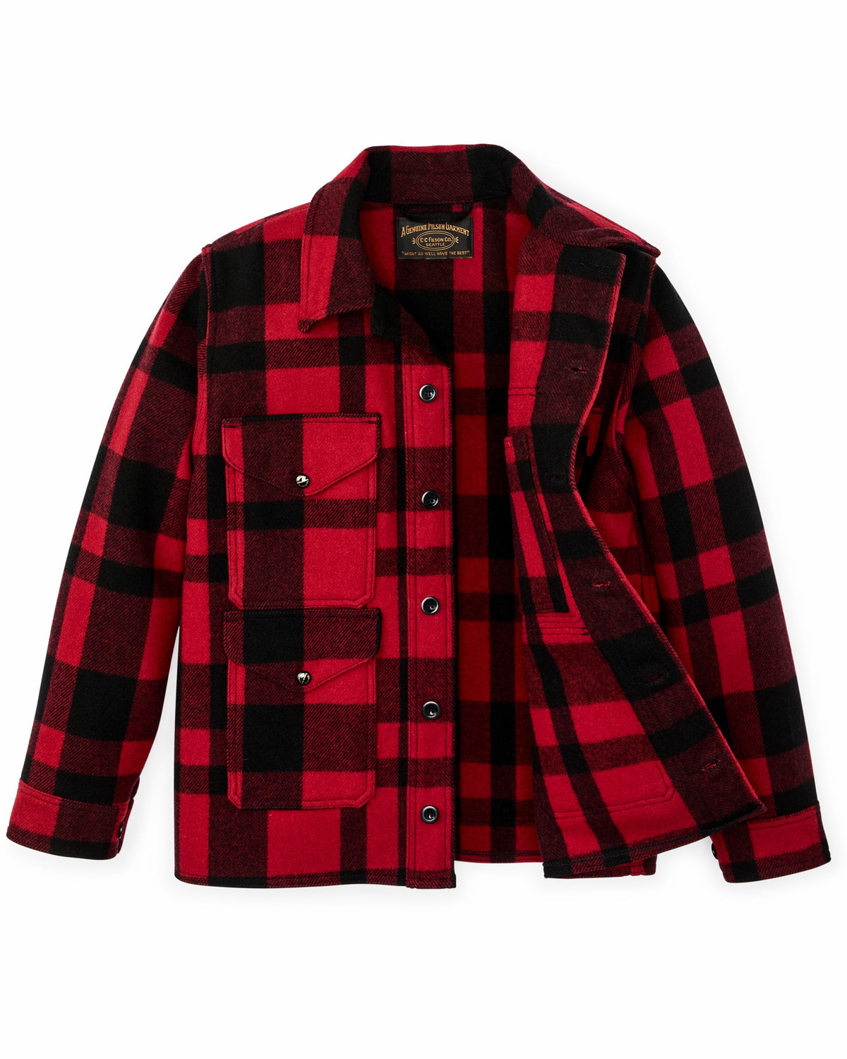 Men Filson 1940s Mackinaw Wool Cruiser Jacket - Red / Black Heritage Plaid