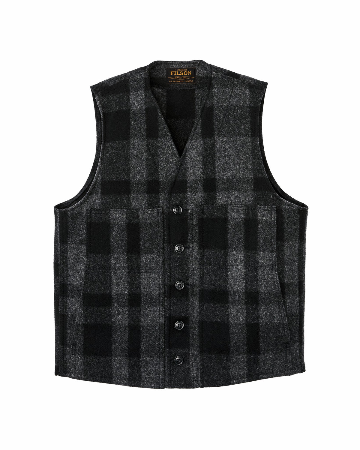 Men Filson Mackinaw Wool Vest - Charcoal / Black Heritage Plaid
