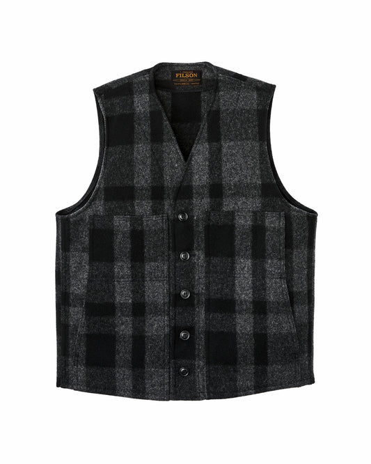 Men Filson Mackinaw Wool Vest - Charcoal / Black Heritage Plaid