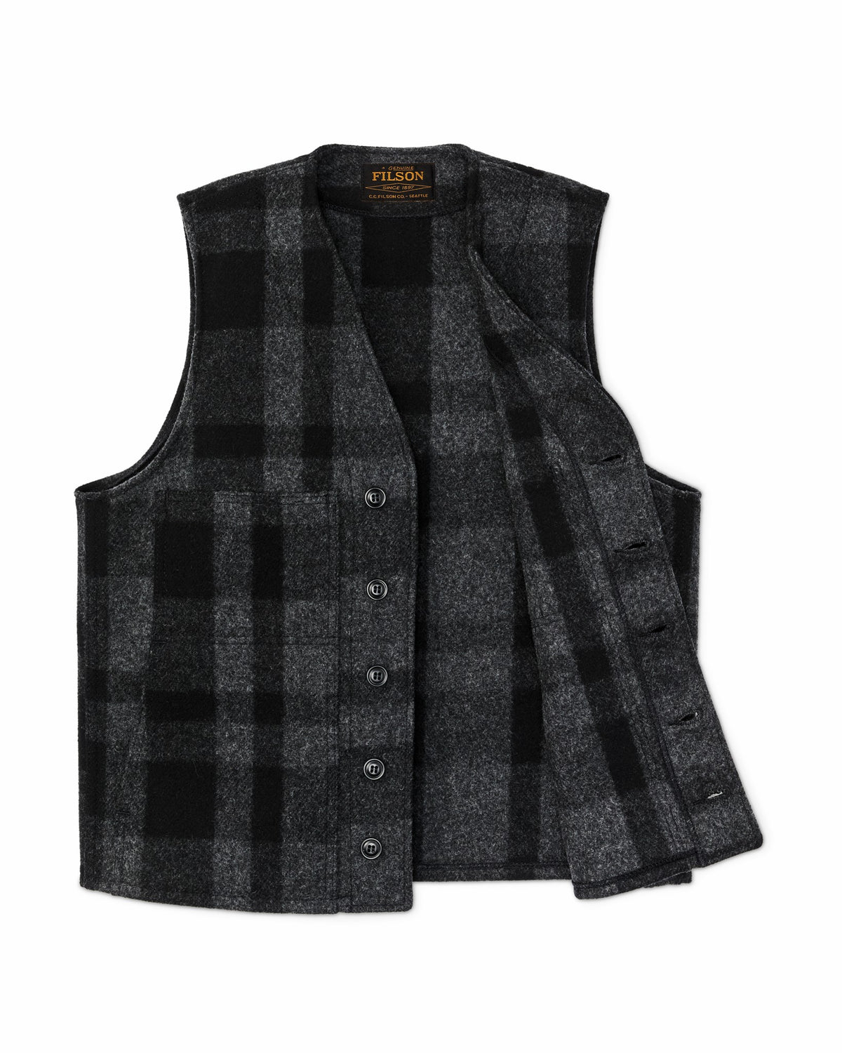 Men Filson Mackinaw Wool Vest - Charcoal / Black Heritage Plaid