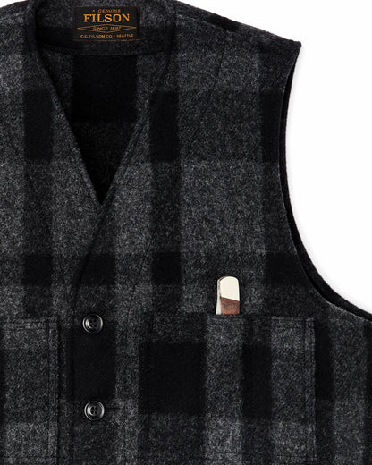 Men Filson Mackinaw Wool Vest - Charcoal / Black Heritage Plaid