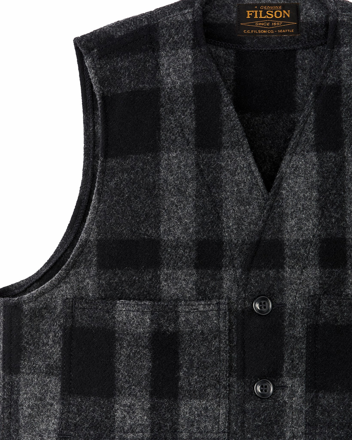 Men Filson Mackinaw Wool Vest - Charcoal / Black Heritage Plaid