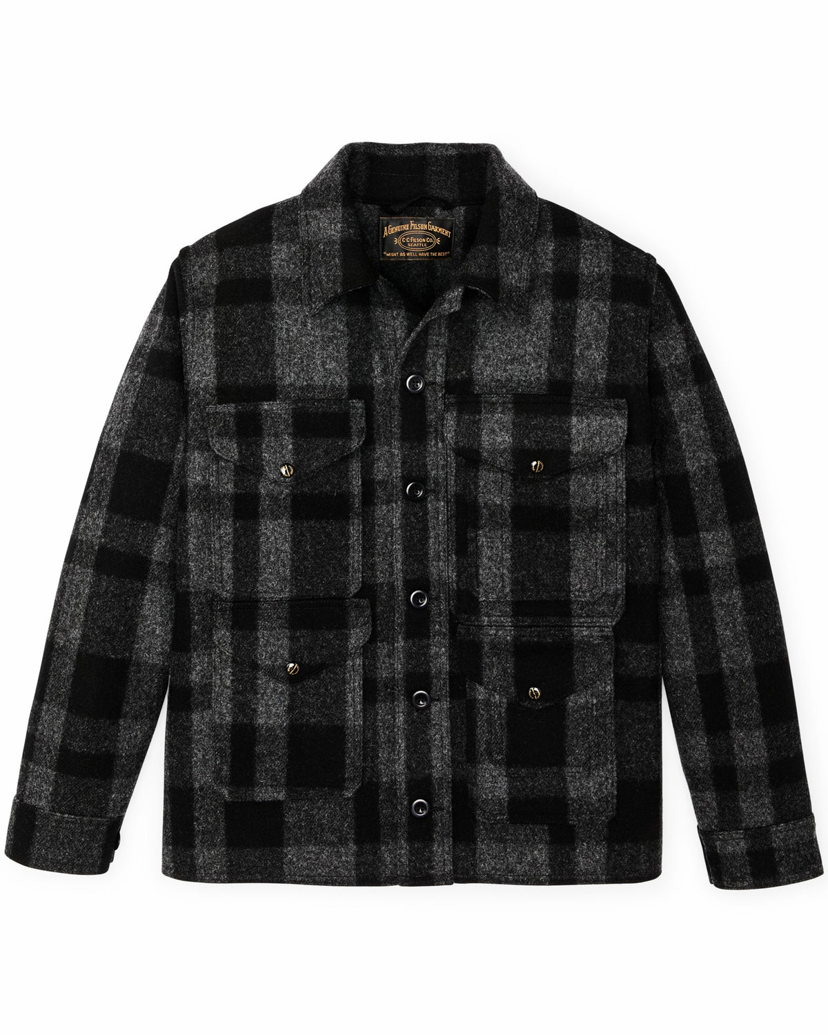 Men Filson 1940s Mackinaw Wool Cruiser Jacket - Charcoal / Black Heritage Plaid