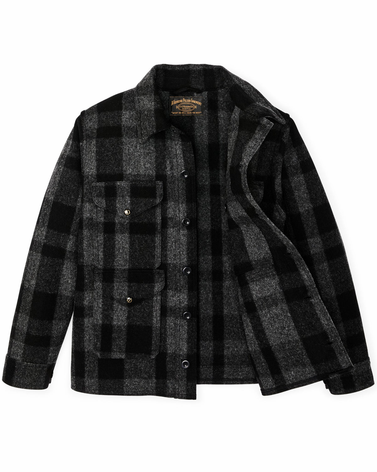 Men Filson 1940s Mackinaw Wool Cruiser Jacket - Charcoal / Black Heritage Plaid