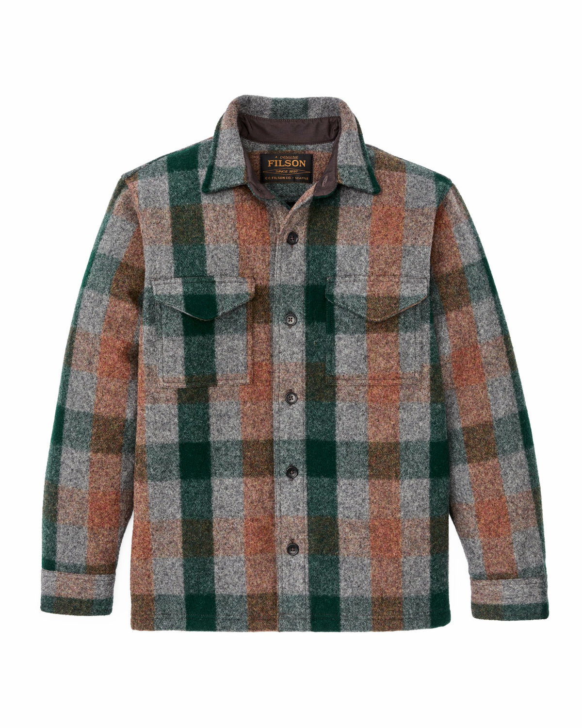 Men Filson Mackinaw Wool Jac-shirt - Green / Orange / Gray Plaid