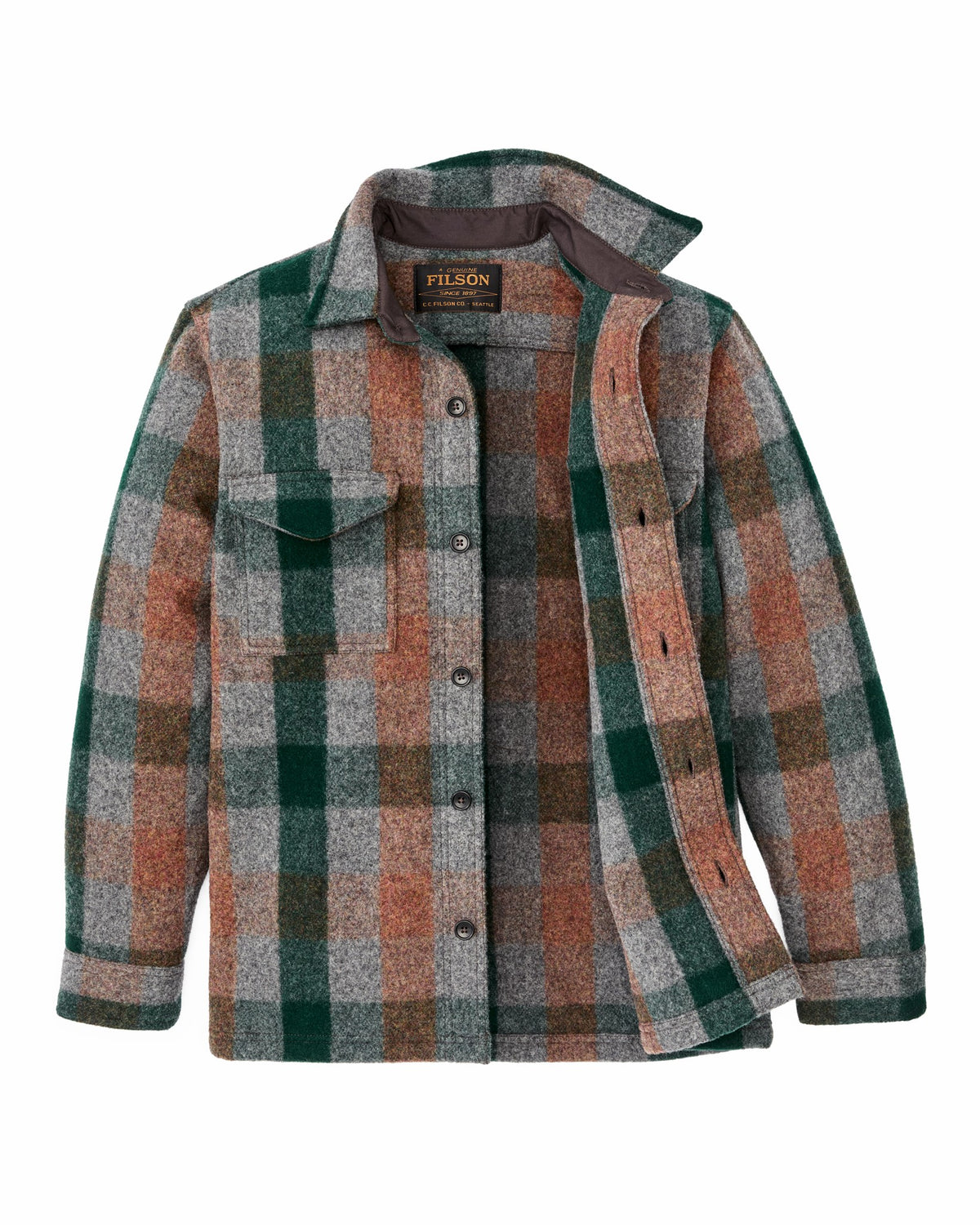 Men Filson Mackinaw Wool Jac-shirt - Green / Orange / Gray Plaid