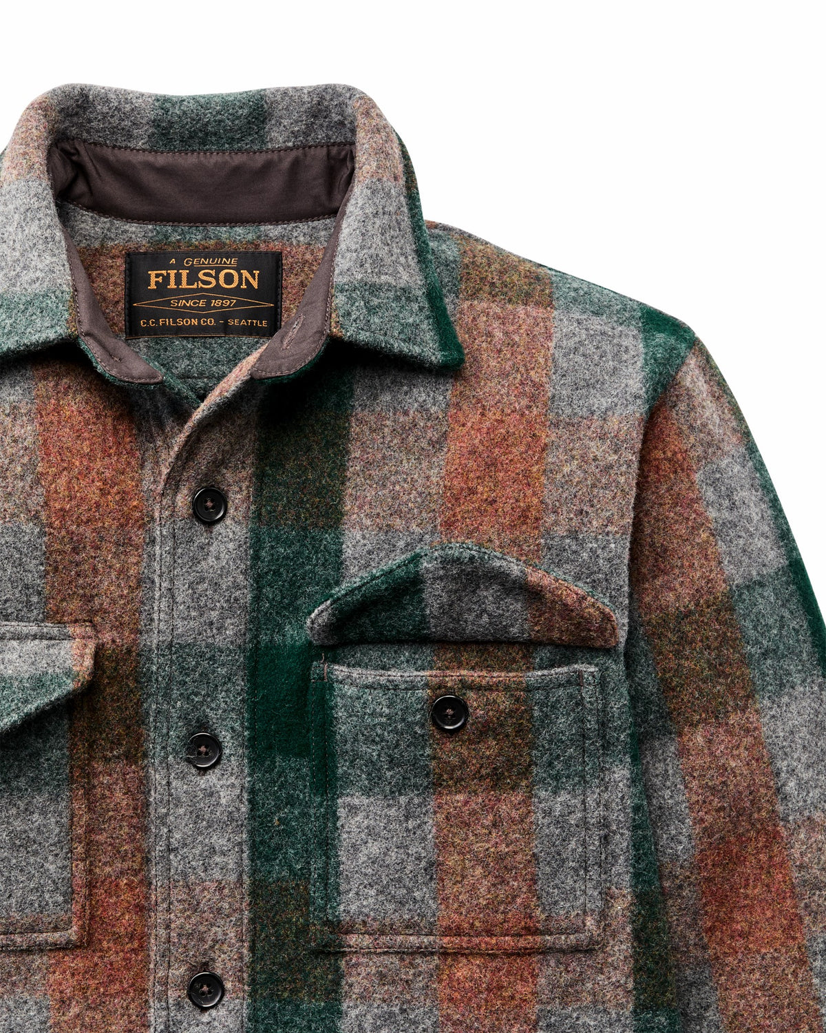 Men Filson Mackinaw Wool Jac-shirt - Green / Orange / Gray Plaid