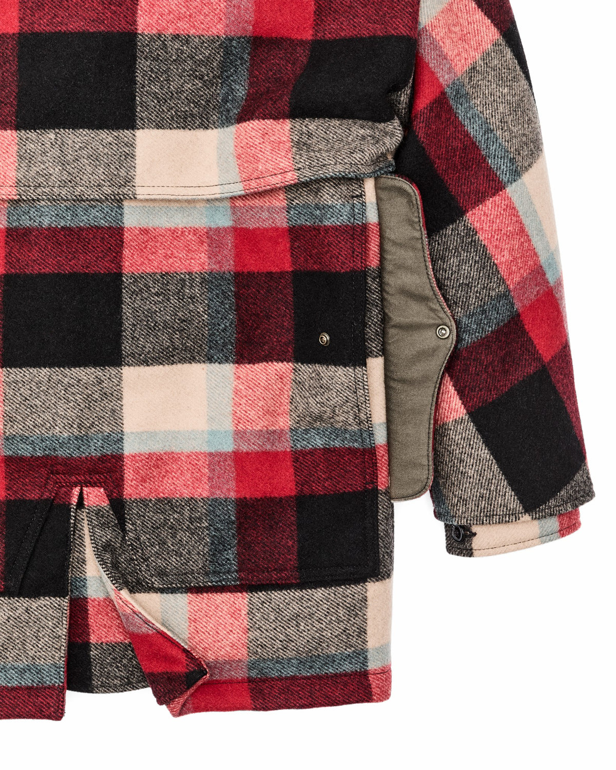 Men Filson Lined Mackinaw Wool Packer Coat - Red / Cream / Blue Plaid
