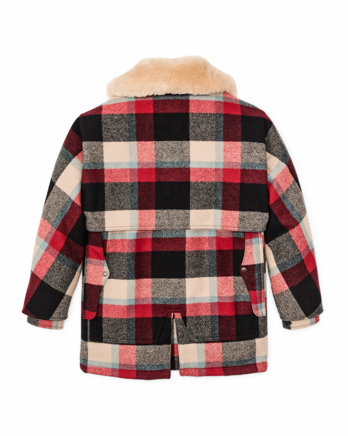 Men Filson Lined Mackinaw Wool Packer Coat - Red / Cream / Blue Plaid