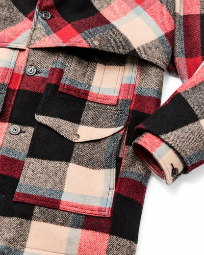 Men Filson Lined Mackinaw Wool Packer Coat - Red / Cream / Blue Plaid