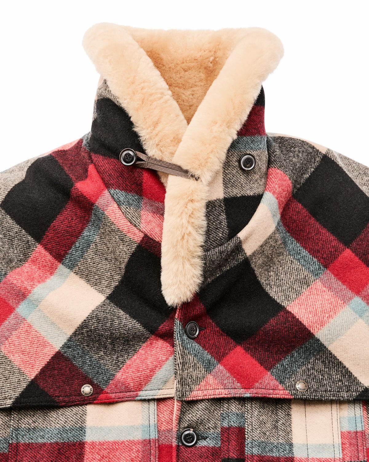 Men Filson Lined Mackinaw Wool Packer Coat - Red / Cream / Blue Plaid