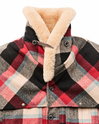 Men Filson Lined Mackinaw Wool Packer Coat - Red / Cream / Blue Plaid