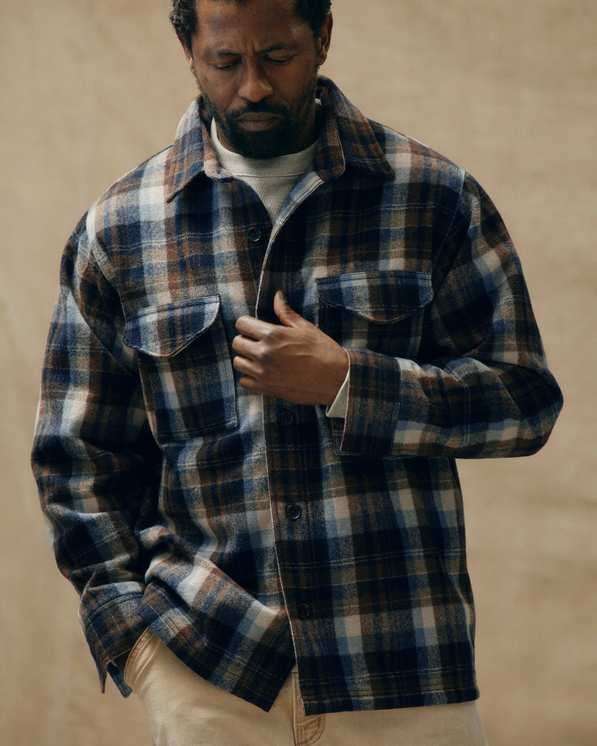 Men Filson Wool Jac-shirt - Brown / Light Blue Multi Plaid