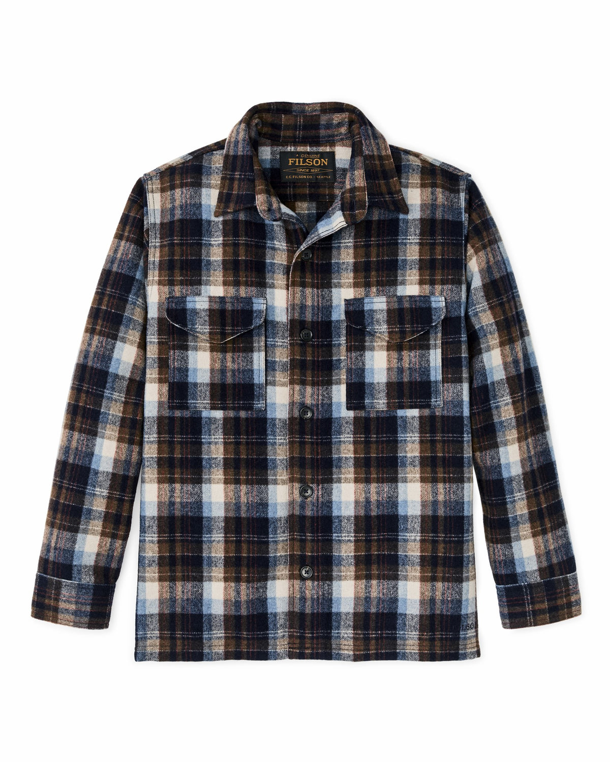 Men Filson Wool Jac-shirt - Brown / Light Blue Multi Plaid