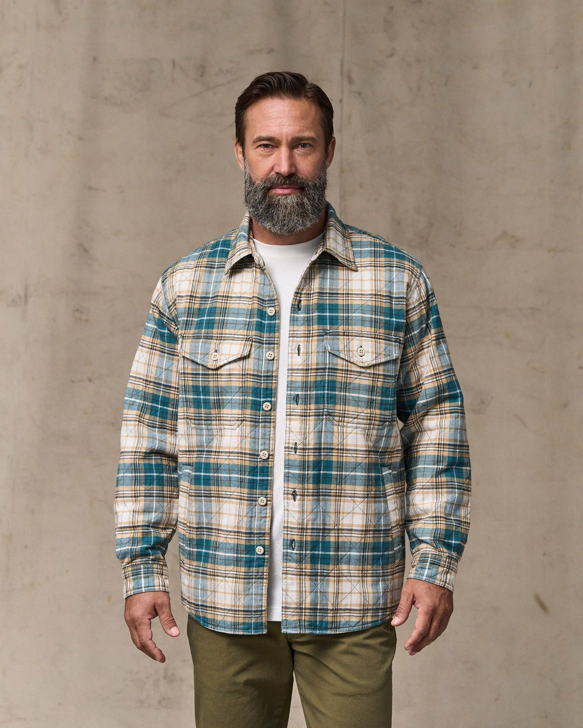 Men Filson Insulated Flannel Jac-shirt - Teal / Khaki Plaid