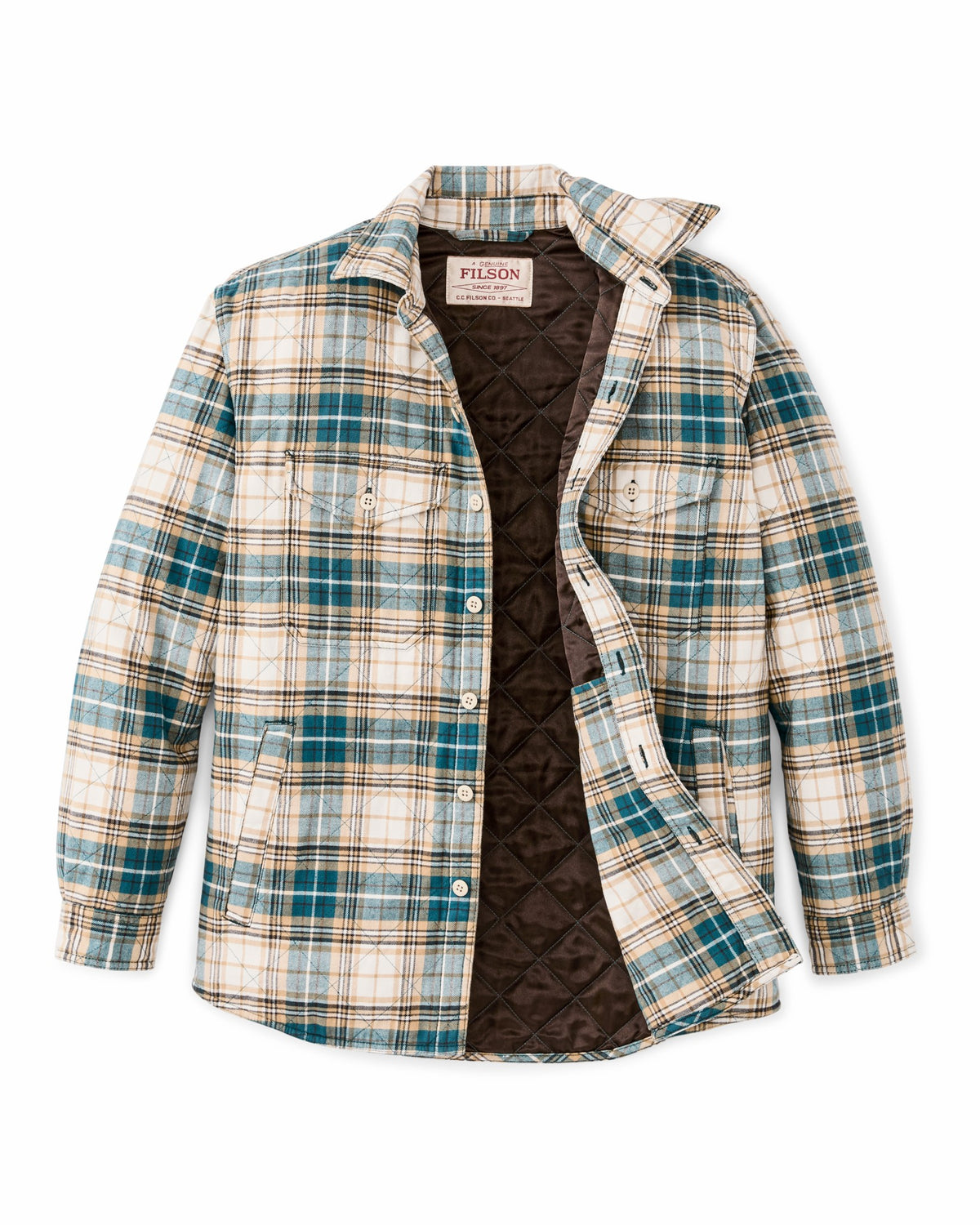 Men Filson Insulated Flannel Jac-shirt - Teal / Khaki Plaid