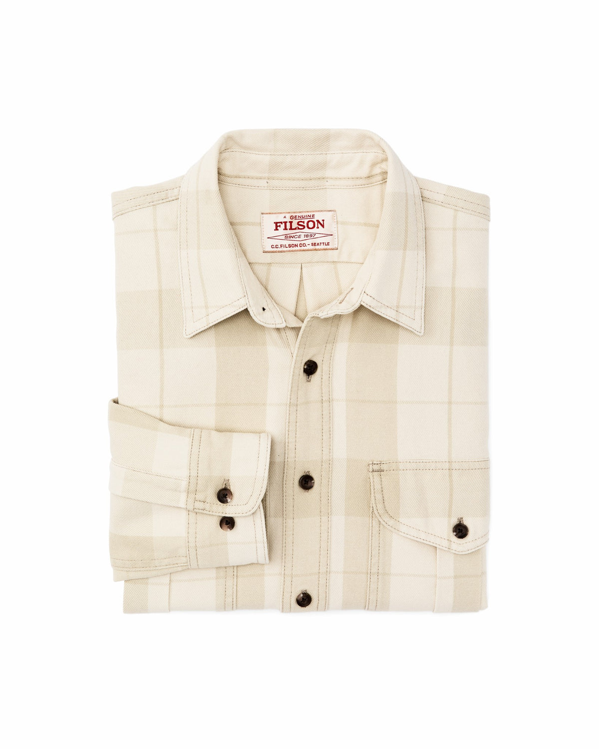 Men Filson Vintage Wash Alaskan Guide Shirt - Sand / Stone Plaid