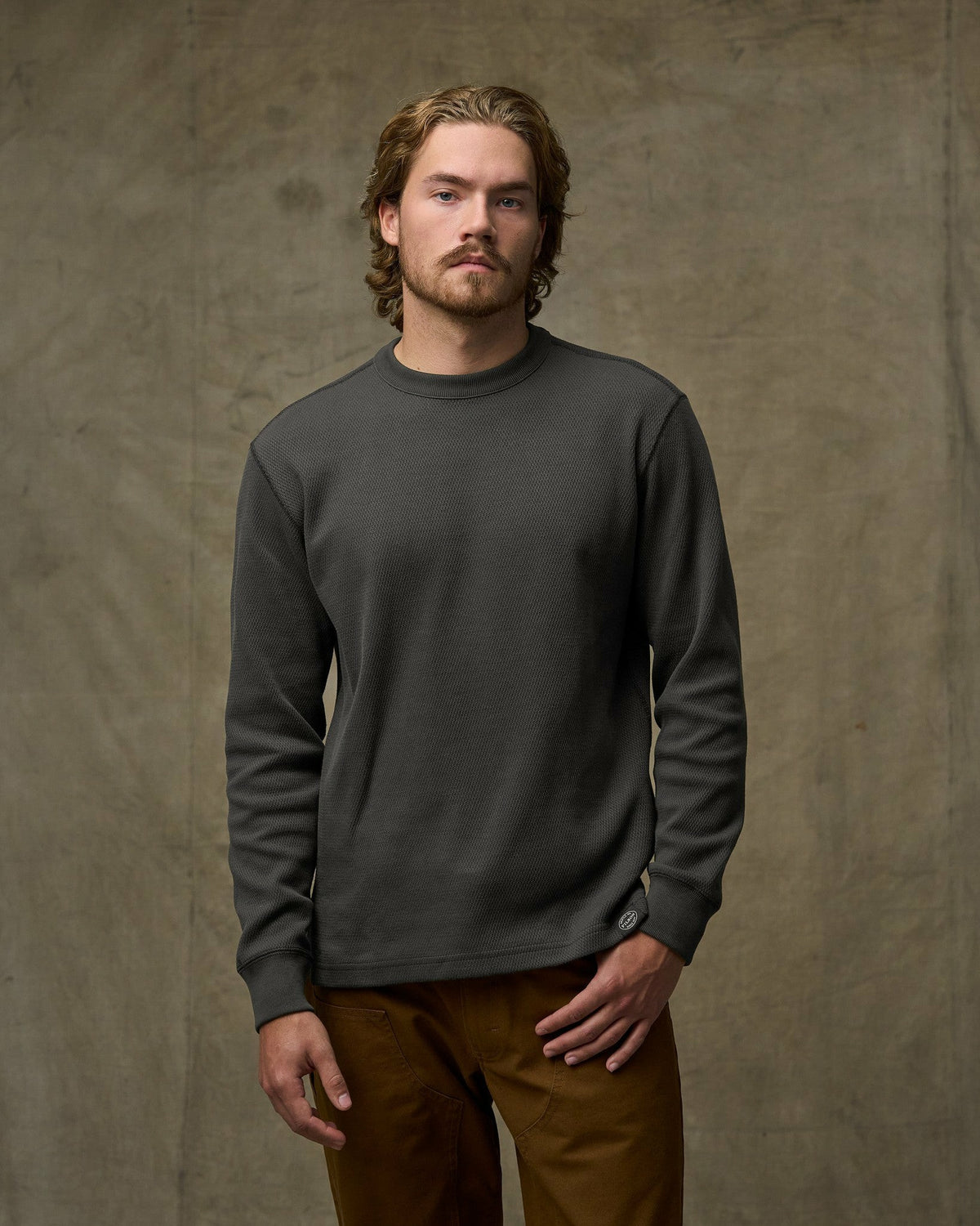 Men Filson Waffle Knit Thermal Crewneck - Faded Black