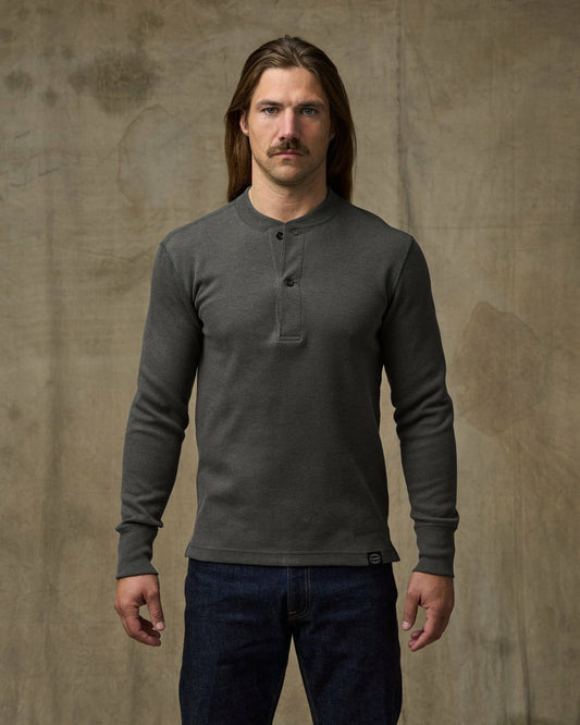 Men Filson Waffle Knit Henley - Charcoal