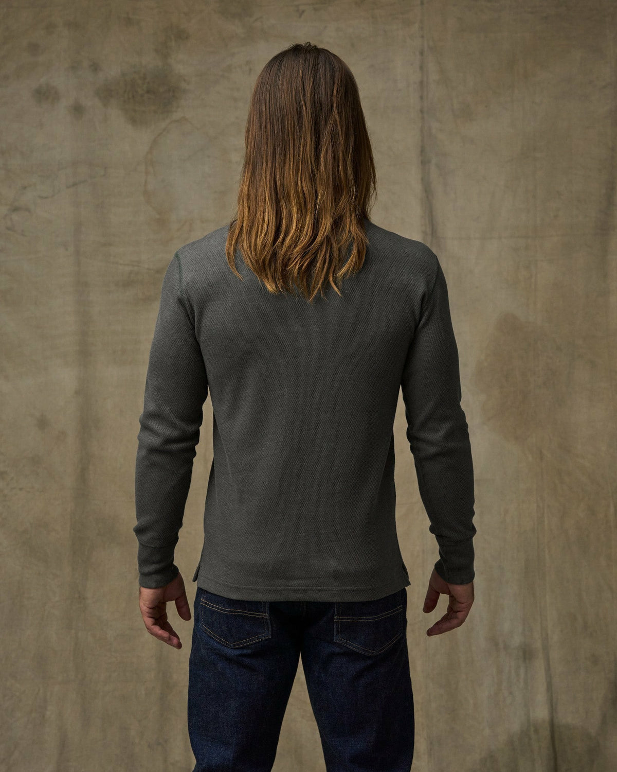 Men Filson Waffle Knit Henley - Charcoal