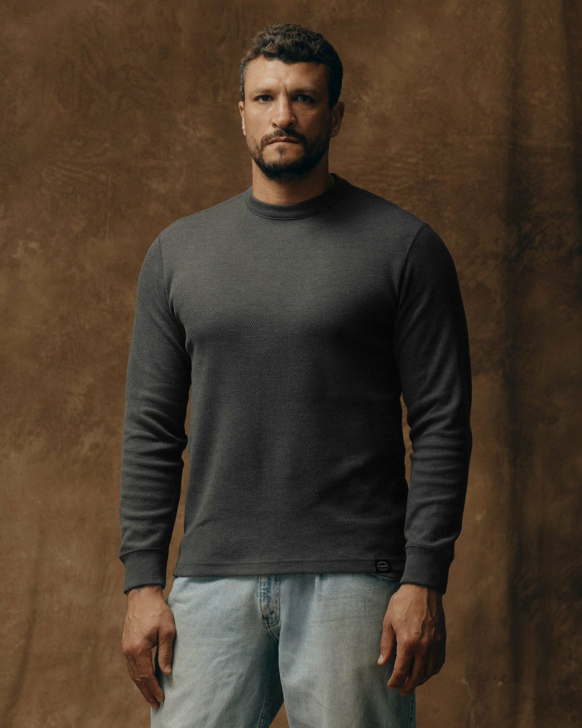Men Filson Men's Waffle Knit Thermal Crewneck Sweatshirt — Charcoal