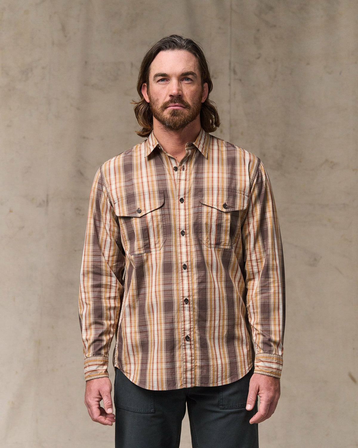 Men Filson Filson's Washed Feather Cloth Shirt - Brown Multi Plaid