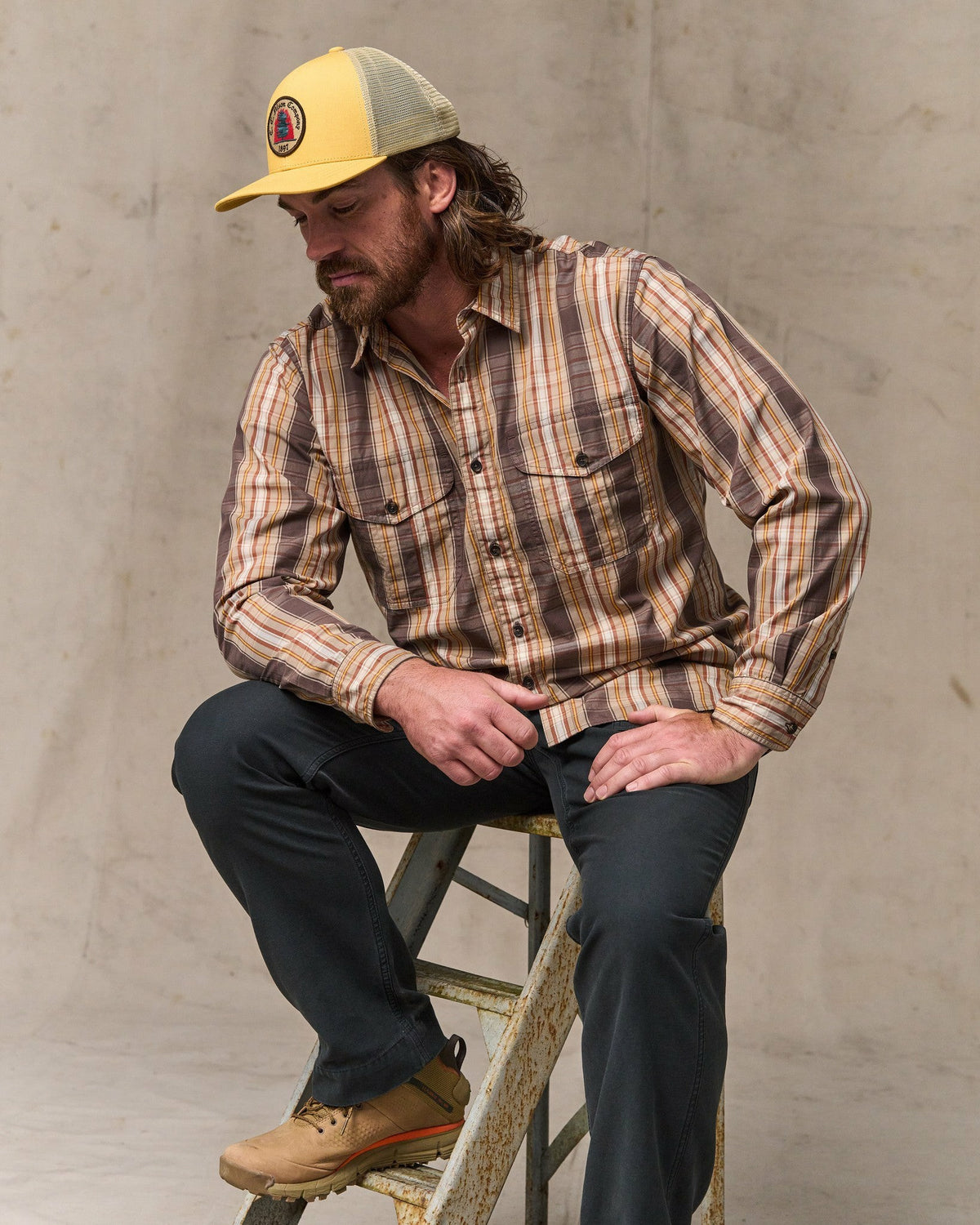 Men Filson Filson's Washed Feather Cloth Shirt - Brown Multi Plaid