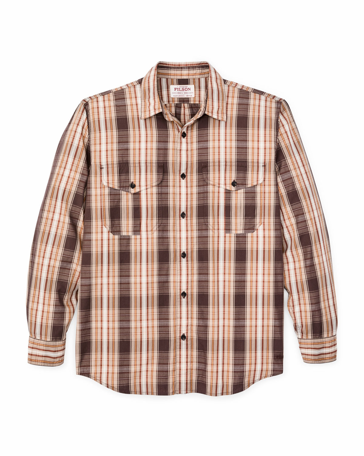 Men Filson Filson's Washed Feather Cloth Shirt - Brown Multi Plaid