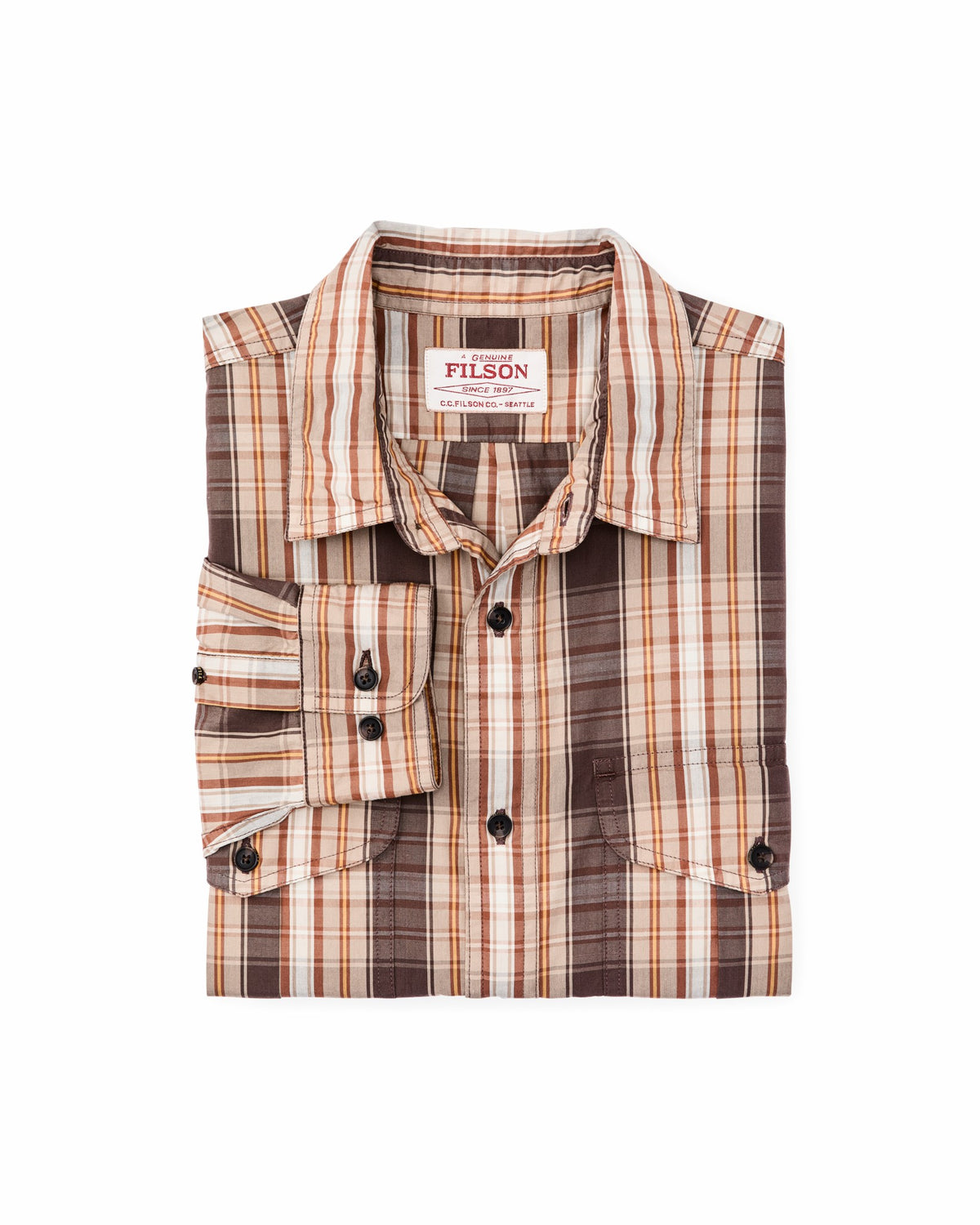 Men Filson Filson's Washed Feather Cloth Shirt - Brown Multi Plaid