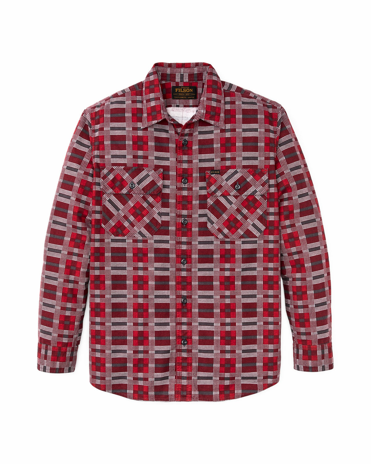 Men Filson Field Flannel Shirt - Burgundy / Red Plaid