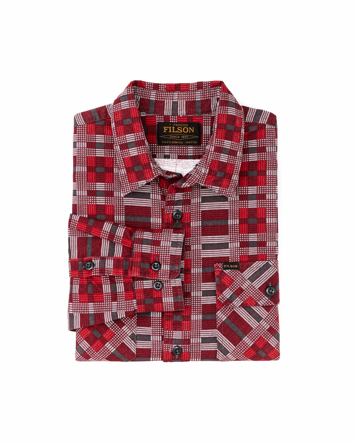 Men Filson Field Flannel Shirt - Burgundy / Red Plaid