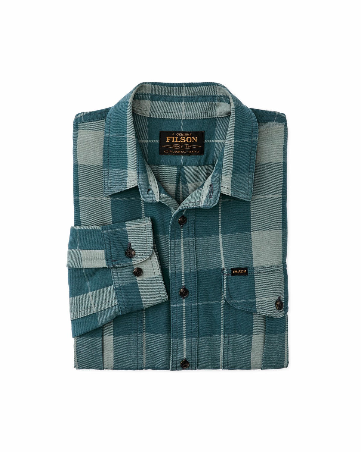 Men Filson Vintage Wash Alaskan Guide Shirt - Jasper / Dark Teal Plaid