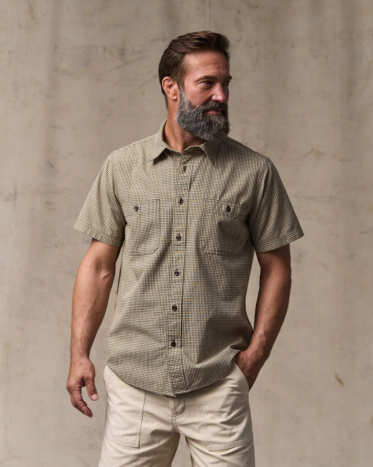 Men Filson Short Sleeve Chambray Shirt - Coffee / Natural Plaid