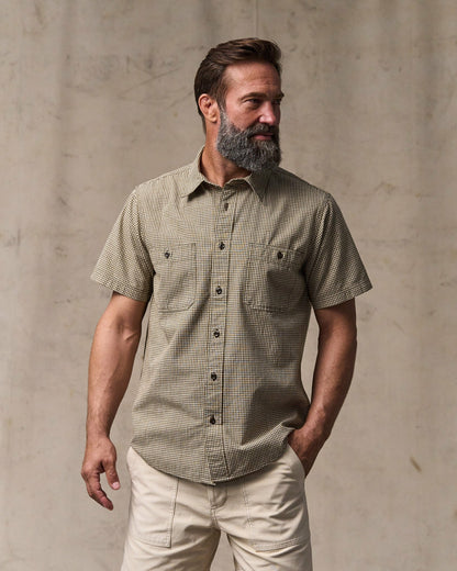 Men Filson Short Sleeve Chambray Shirt - Coffee / Natural Plaid