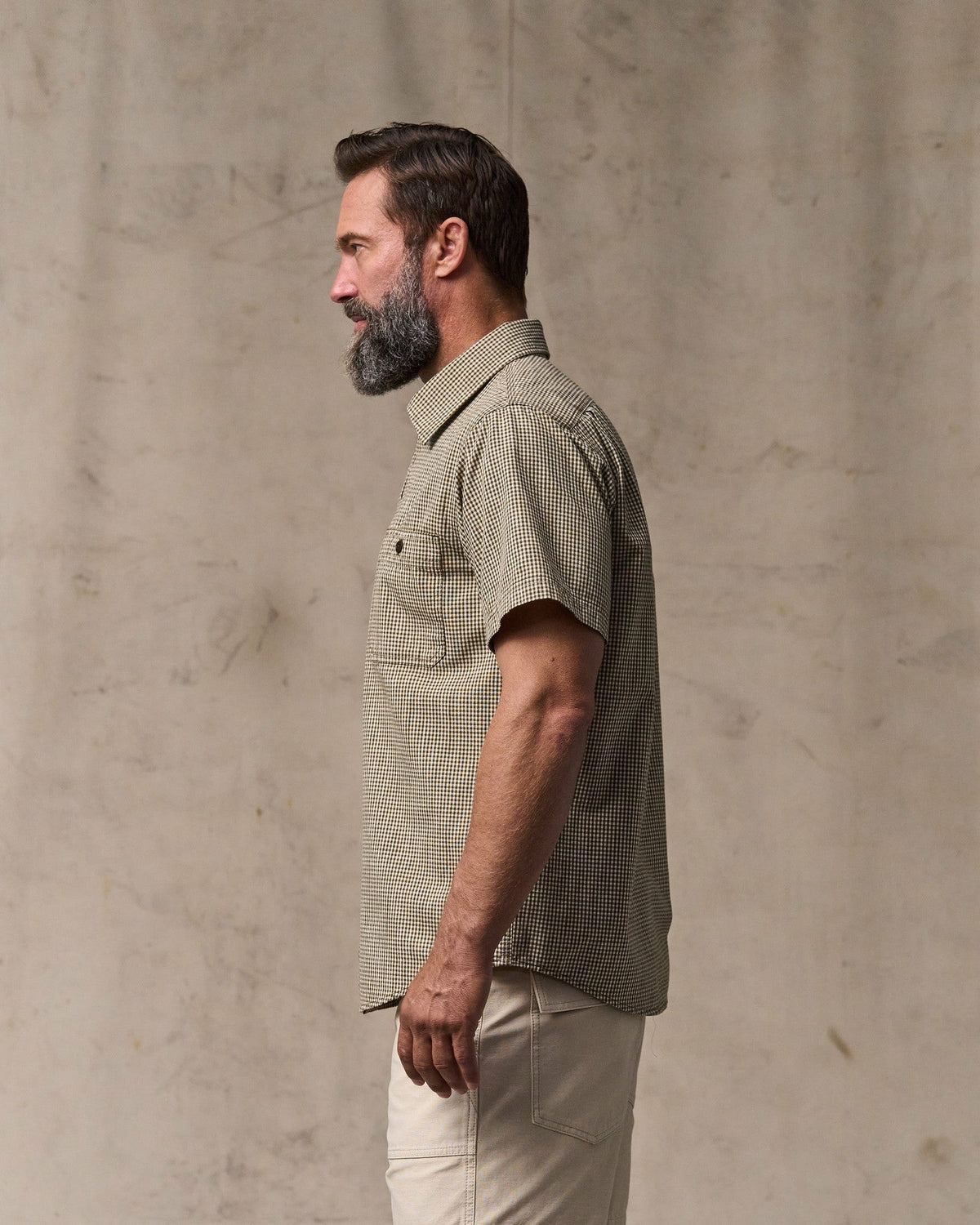 Men Filson Short Sleeve Chambray Shirt - Coffee / Natural Plaid