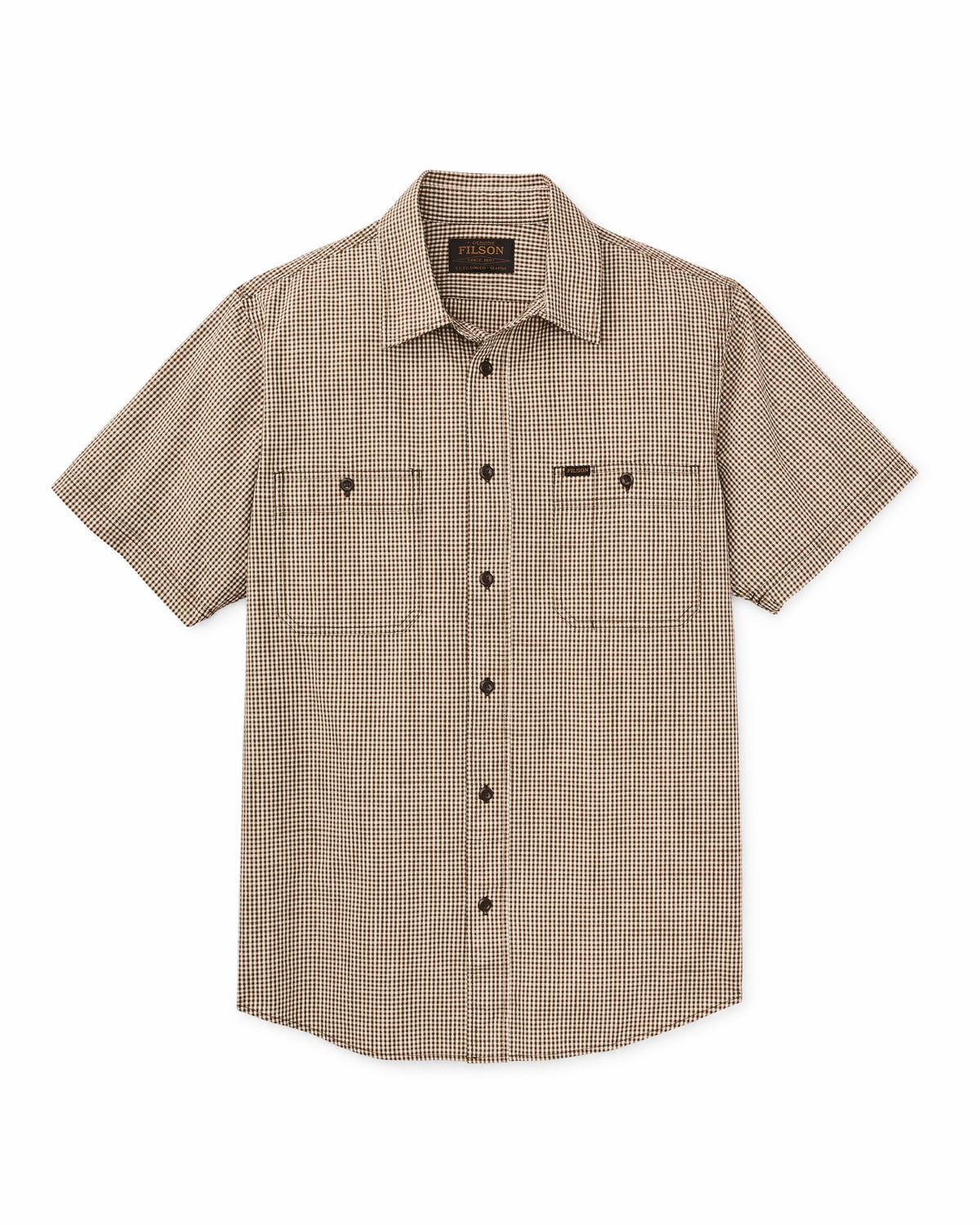 Men Filson Short Sleeve Chambray Shirt - Coffee / Natural Plaid