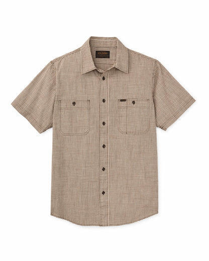 Men Filson Short Sleeve Chambray Shirt - Coffee / Natural Plaid