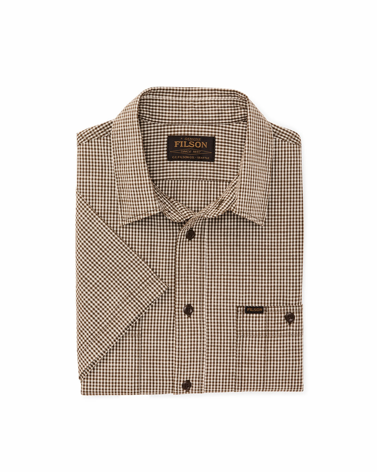 Men Filson Short Sleeve Chambray Shirt - Coffee / Natural Plaid